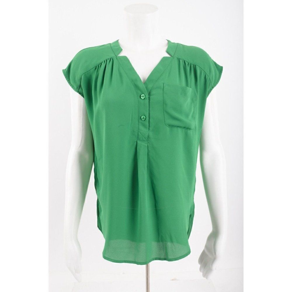 New York & Company Womens Blouse Top Shirt XS Green V-Neck NWT